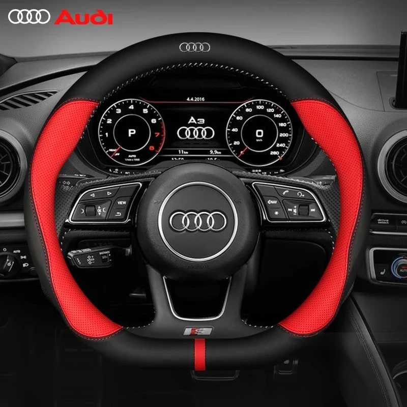 

Black Car Steering Wheel Cover Leather Carbon Fiber for Audi A1 A3 8P A4 A5 A6 C7 A7 S3 S7 S8 R8 Q2 Q3 Q5 Q7 Q8 SQ5 TT RS3 RS6