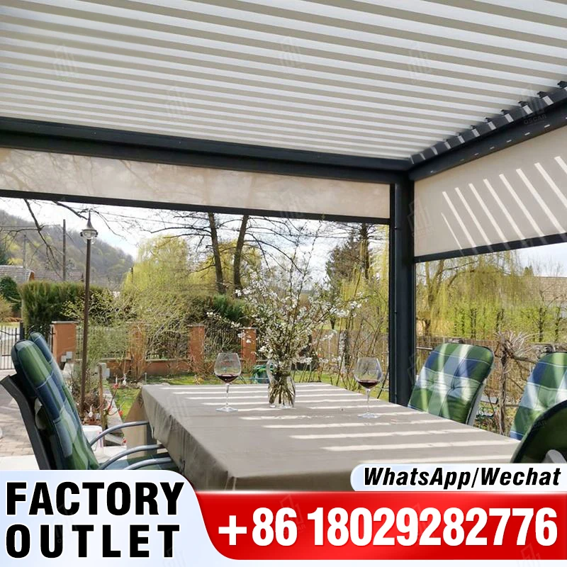 Timber Motorized Loop Bioclimatique Lamella Pargola Closed Pergola