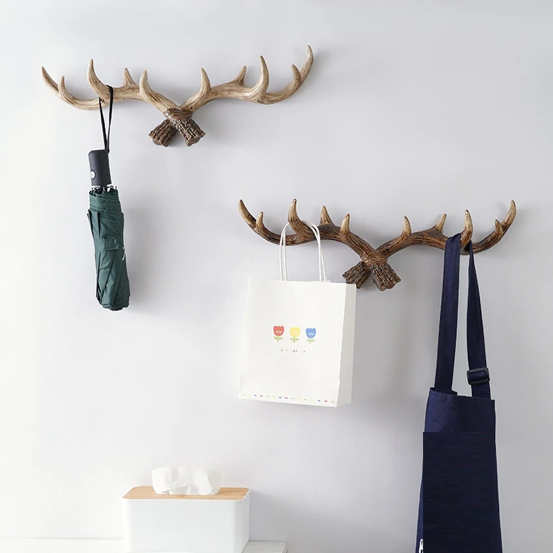 

Vintage Deer Antlers Wall Hook Wall Mounted Clothes Hanger Coat Rack Key Holder For Decorative Wall Hook Durable Easy Install B