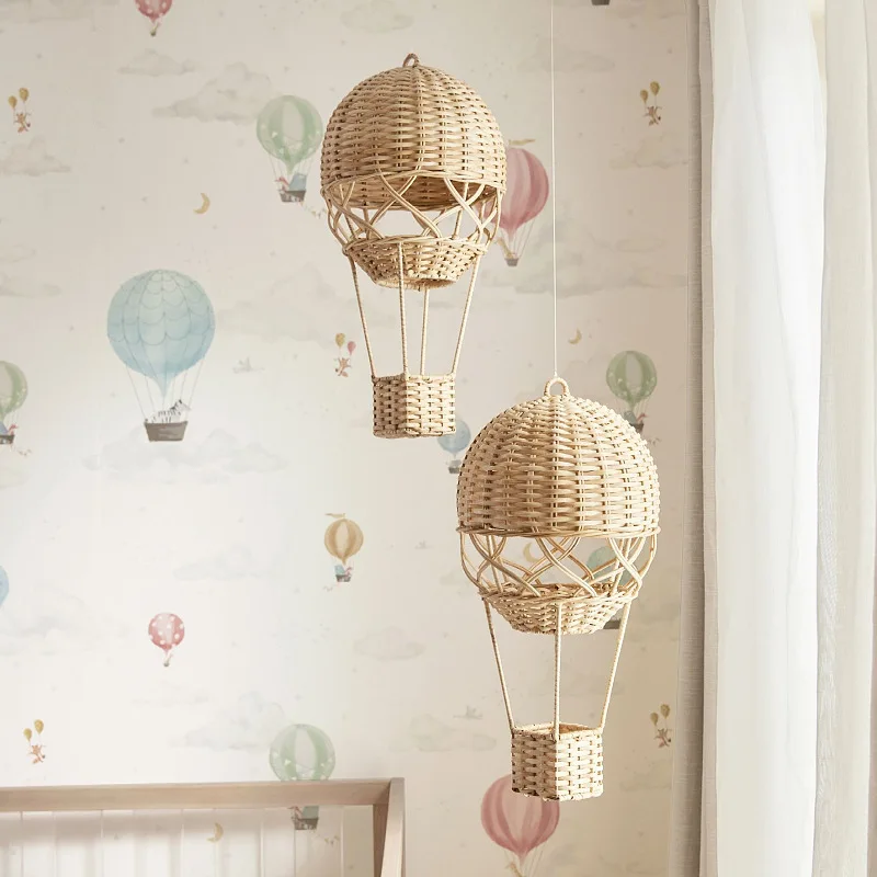 Handcrafted Wicker Rattan Hot Air Balloon Boho Style Handwoven Ornament for Home and Photography, Kids' Room Decor