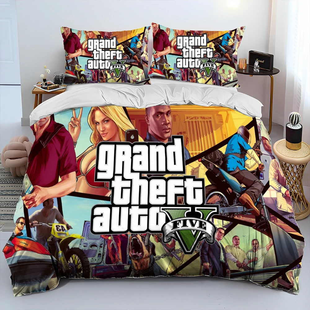 

3D Grand Theft Auto GTA Game Gamer Comforter Bedding Set,Duvet Cover Bed Set Quilt Cover Pillowcase,king Queen Size Bedding Set