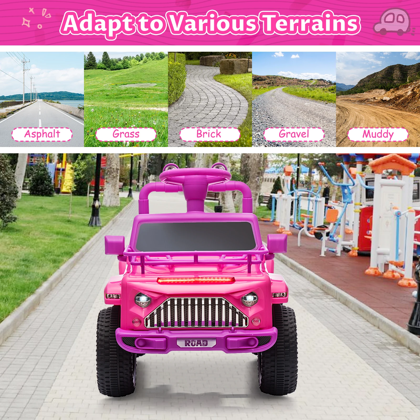 6V Ride On Car Battery Powered Electric Car for Kids with LED Light FM Horn Rear Storage Riding 4 Wheels Toy for Aged 3-6 Years