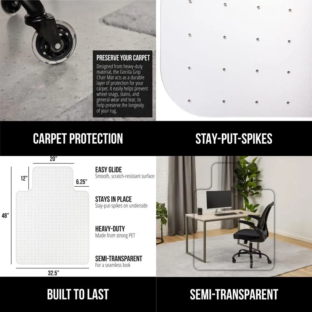 

Slip Resistant Office Chair Mat for Carpet Floors, Smooth Glide Under Desk Carpeted Floor Protector, Heavy Duty Plastic Computer