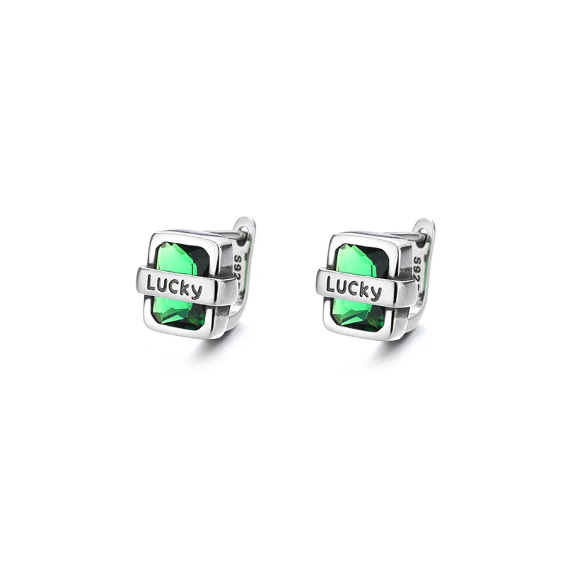 Korean Fashion Jewelry Vintage Green Zircon Cute lucky Stud Earrings for Women Girls Simple Earrings Wedding Party Jewelry Gift