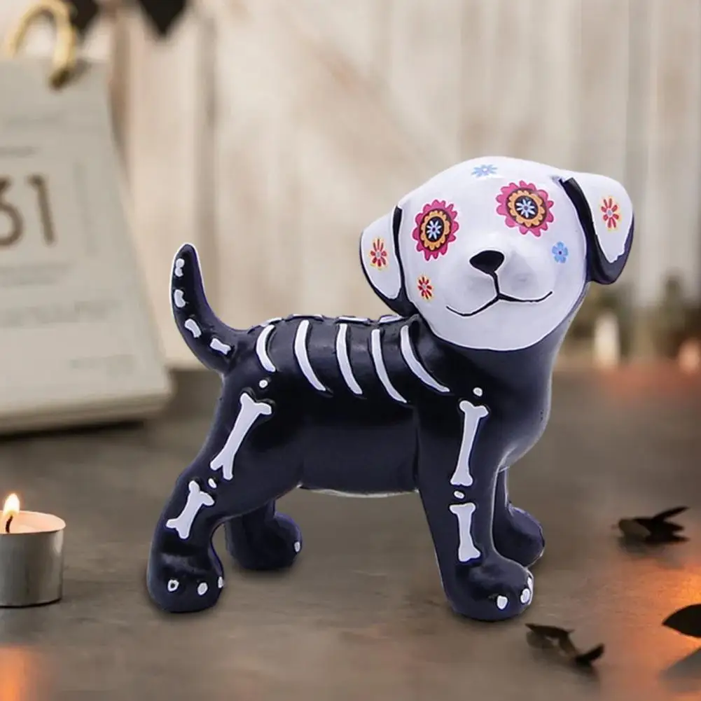 

Skull Statue Cute Halloween Decor Halloween Day of Dead Dog Cat Figurine Resin Skeleton Sculpture for Home Desk Halloween