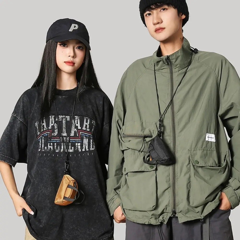 Bolso cruzado pequeño de tela Oxford de gran capacidad, bolso colgante de nailon Harajuku para el cuello, monedero impermeable para hombre, bolso diario