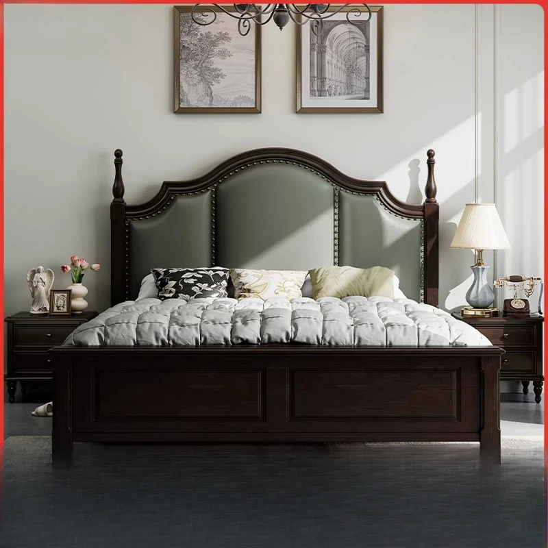 

Soft bag bed American smoked all solid wood retro mahogany 1.8 master bedroom double bed