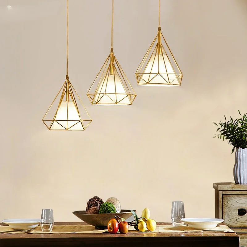 Gold Color pendant lights Triangle shape Nordic Style 1head/3heads  hanging lamp simple metal lights Fixtures Deco Abajur