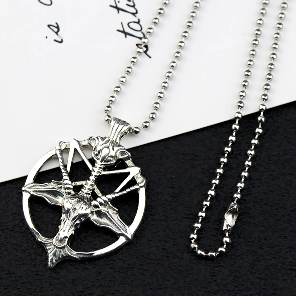 Vintage Pan God Skull Pendants Necklace Men Fashion Pentagram Goat Head Pendant Chain Unisex Luck Alloy Gothic Necklace Jewelry