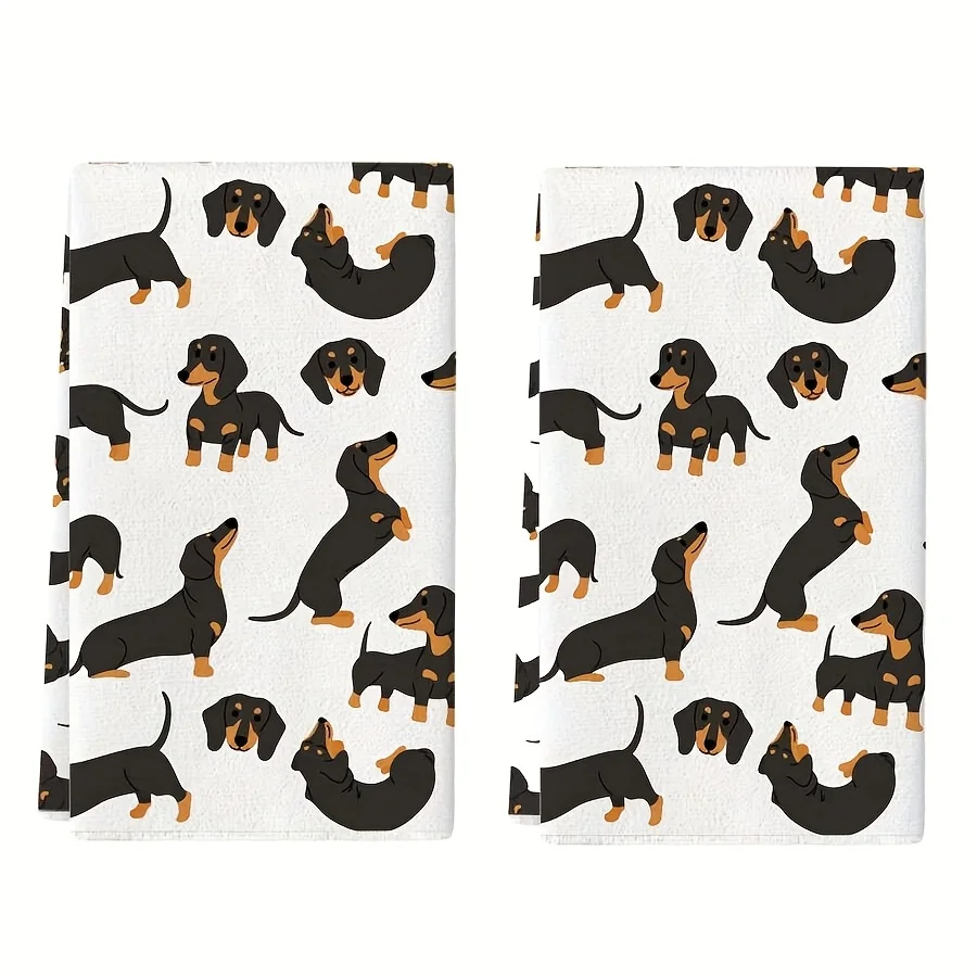 

2Pcs, Black and Brown Dachshund Full-Length Kitchen Towels, 40Cm*60Cm Towel Set, Super Absorbent Soft Cleaning Cloth, Cooking and Baking Tea Towel, Hand Towel, Cleaning Cloth, Dishcloth, Kitchen Decoration, Living Room Decoration, Kitchen Essentials, Home