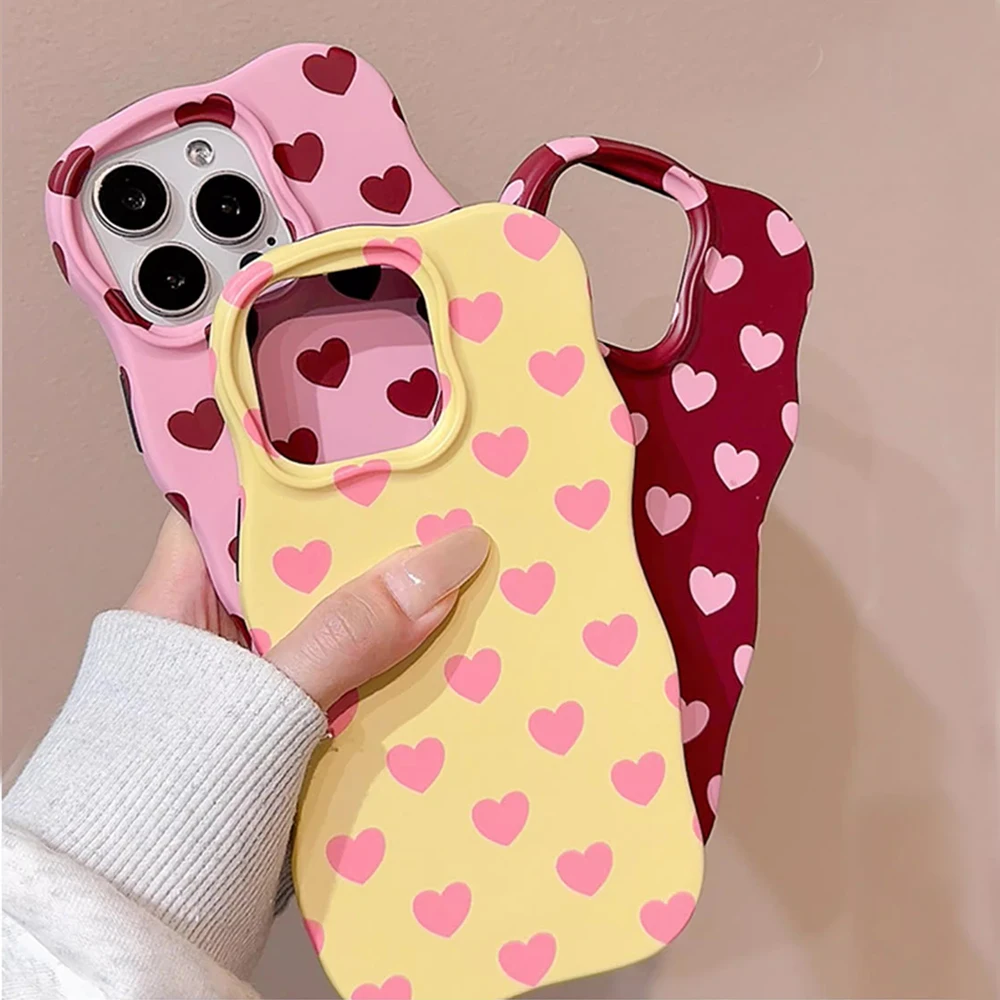 

2 IN 1 Cute Heart Wave Edges Shockproof Protective Phone Case for iPhone 17 17pro 17promax 13 14 15 16 16promax Girly Cover Case