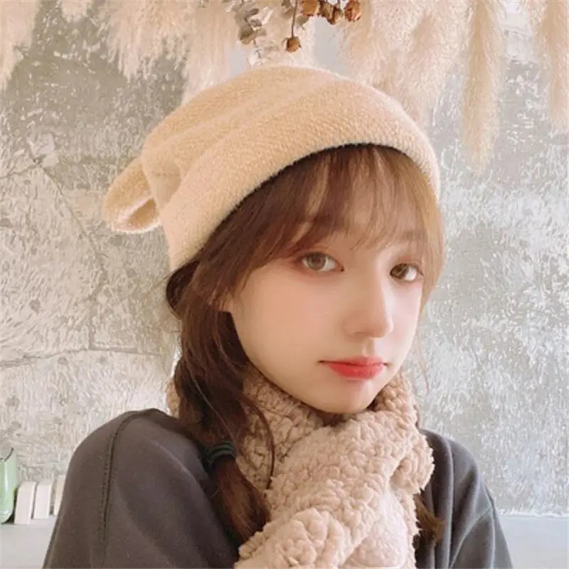 Cute Rabbit Ears Hat Women Autumn Winter Warm Knitted Panama Hat Korean Soft Rabbit Fur Beanie Cap Girls Skullies Ski Hat Gorras