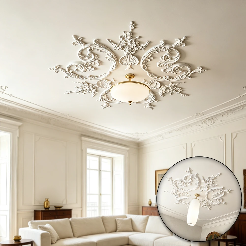 Split PU Ceiling Medallion,Decorative Ceiling Rose for Chandelier & Light Fixture,Lightweight Ceiling Molding, Easy Installation