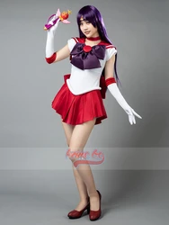 Anime Sailor Mars Hino Rei Cosplay Costume Dress Gloves Bows Red Suit for Women Adults