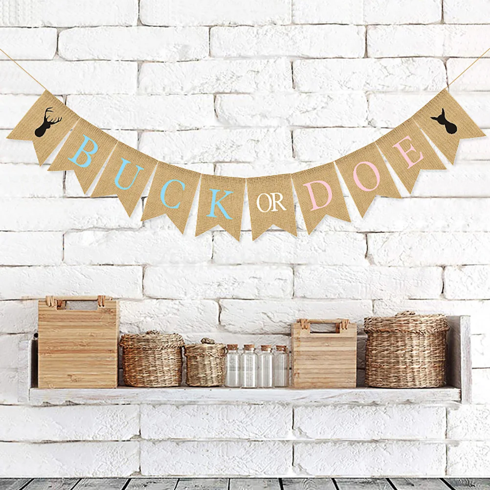 

1Pcs Buck Or Doe Linen Banner Baby Shower Gender Reveal Party Supplies Swallowtail Flag Decoration Assorted Color