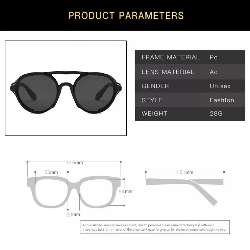 男性と女性のためのクラシックなラウンドスチームパンクサングラス,ヴィンテージデザイン,UV400シェード,2022