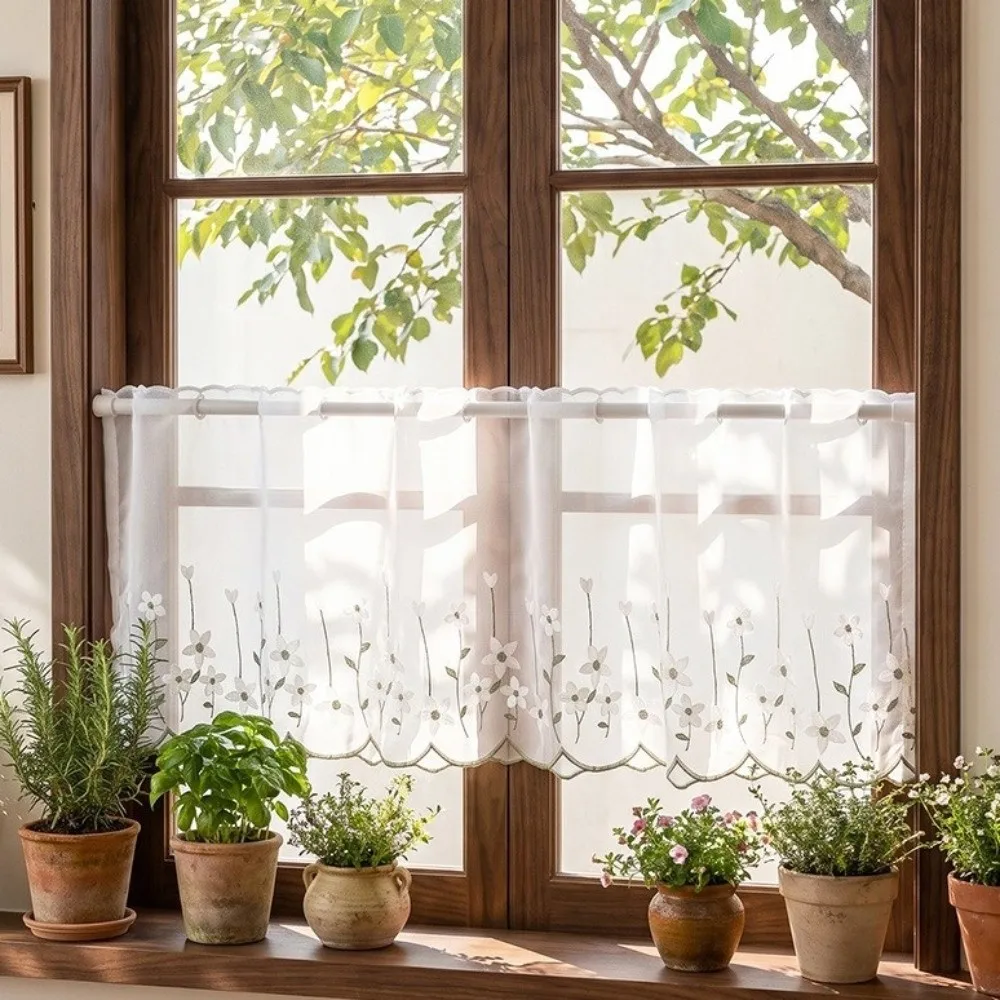Lavender Pattern Floral Pattern Lace Curtains Dust-Proof Embroidered Floral Cafe Curtain Cottage Style Light Blocking