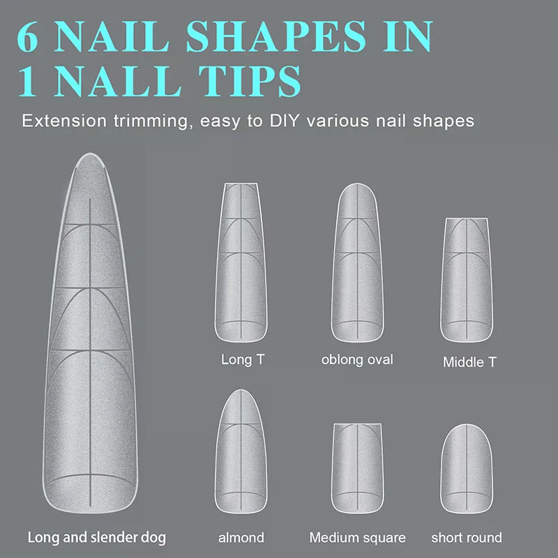 240개 트라페조이드 롱-T 매트 소프트 젤 네일 팁 보조 라인이 있는 흔적 없는 다용도 풀 커버 인조 손톱 연장용
