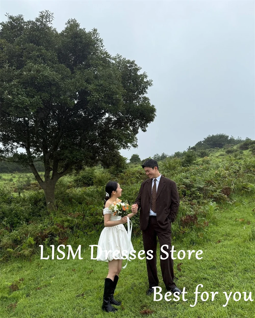 LISM Korea Short Wedding Reception Dresses Off the Shoulder Mini Bridal Gown A-line Korea Photo Shoot Dresses Custom Made