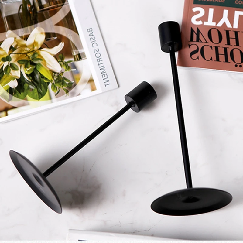 2 pcs Modern Black Candlestick Holders Metal Candlesticks Holder Easy to Use Holders Dining Table Decoration Gift