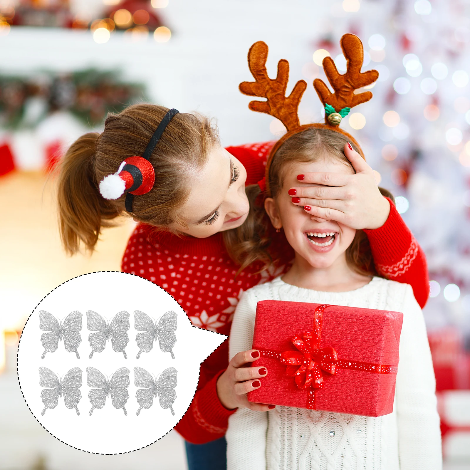 

6Pcs Christmas Butterflies Glitter Powder Hollow-Out DIY Ornaments for Xmas Tree Wreath Decor Christmas Butterflies