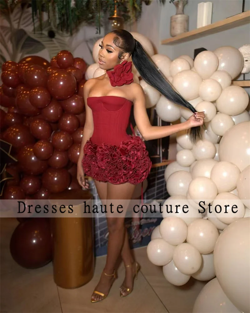 Robe de bal courte à fleurs rouges pour filles noires, élégante, Robe de fête d'anniversaire, Mini Cocktail, robes de retour personnalisées, 2025