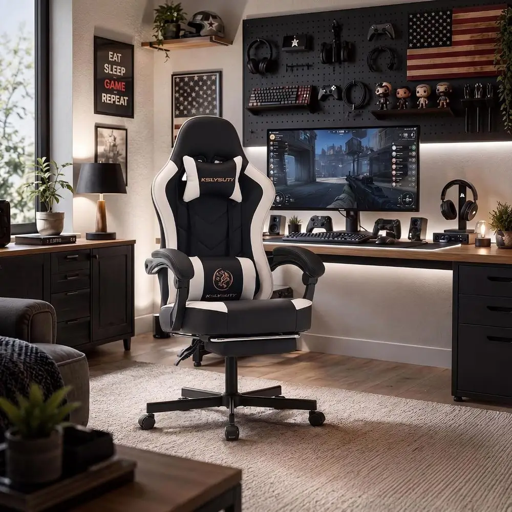 Desk Computer Gaming Chair - High Back Ergonomic Oice Chair with ootrest and Lumbar Support, Swivel Comy Home Gamer Video Game C view 2