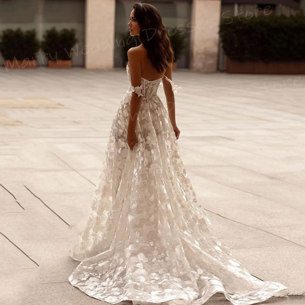 Vestidos de casamento em renda para mulheres, apliques requintados, vestidos de noiva sem costas, roupões sexy clássicos e modernos, querida