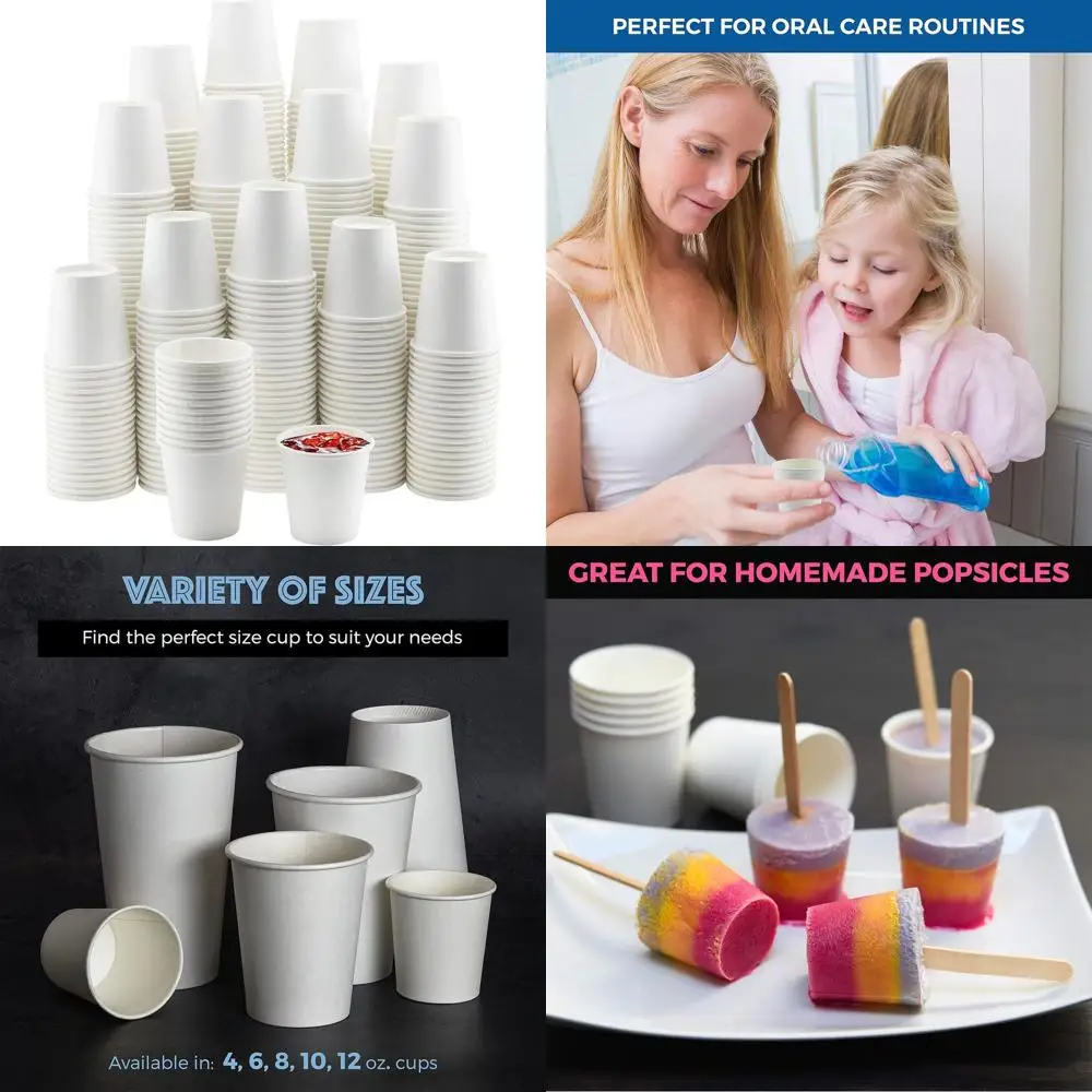 

1000 Count White 4oz Paper Cups for Hot & Cold Beverages, Ideal for Parties and Water Coolers