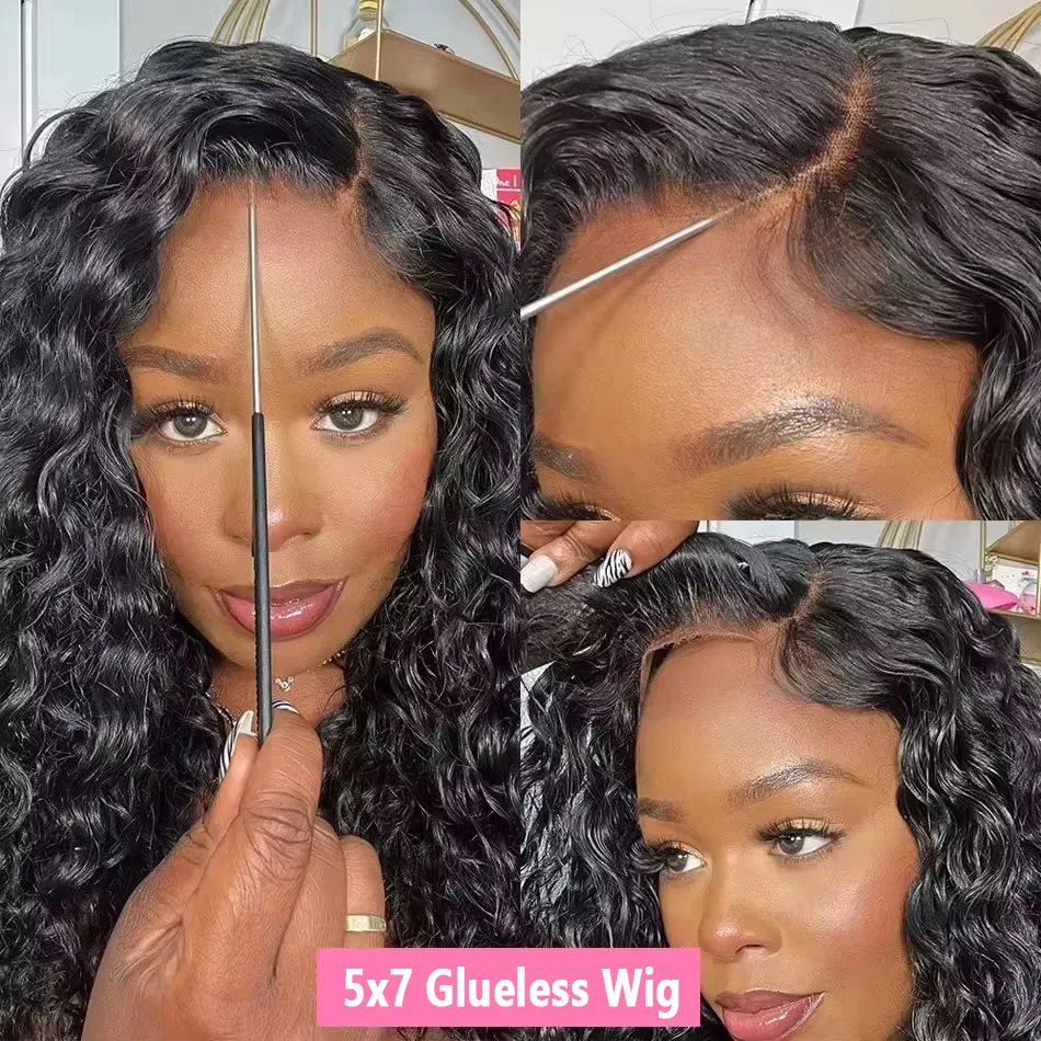 Glueless Wigs Human Hair Ready To Wear Water Wave Glueless Wigs Pre Plucked Pre Cut Lace 5x7 Kinky Curly Wigs For Women On Sale