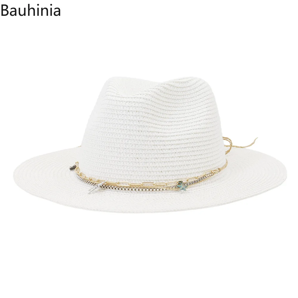 Bauhinia 54-56-58-60CM Panama Straw Hats For Woman Men Summer Sun Protection Beach Hats Outdoor Vacation Parent-child Hat