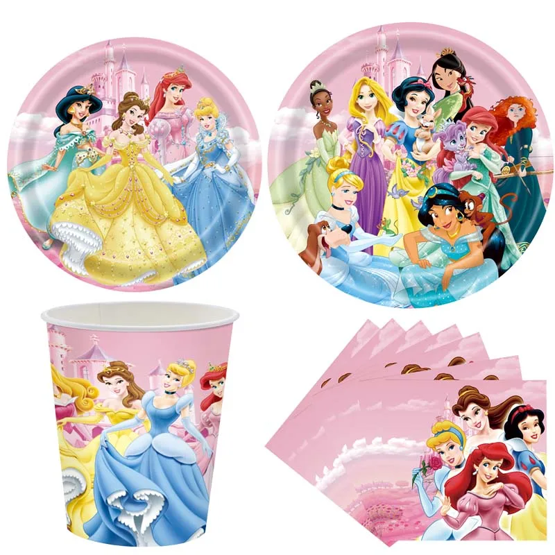 

50pcs/Disney New Princess Birthday Party Supplies Set Cups Plates napkins Disposable tableware Set Gril Party Decorations Set