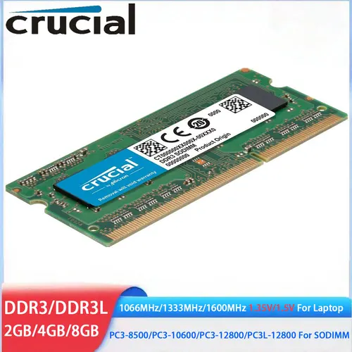 Crucial DDR3 DDR3L RAM 8GB 4GB 2GB 1066MHz 1333MHz 1600MHz PC3-12800 10600 204 pines 1,35 V 1,5 V memoria SODIMM para portátil