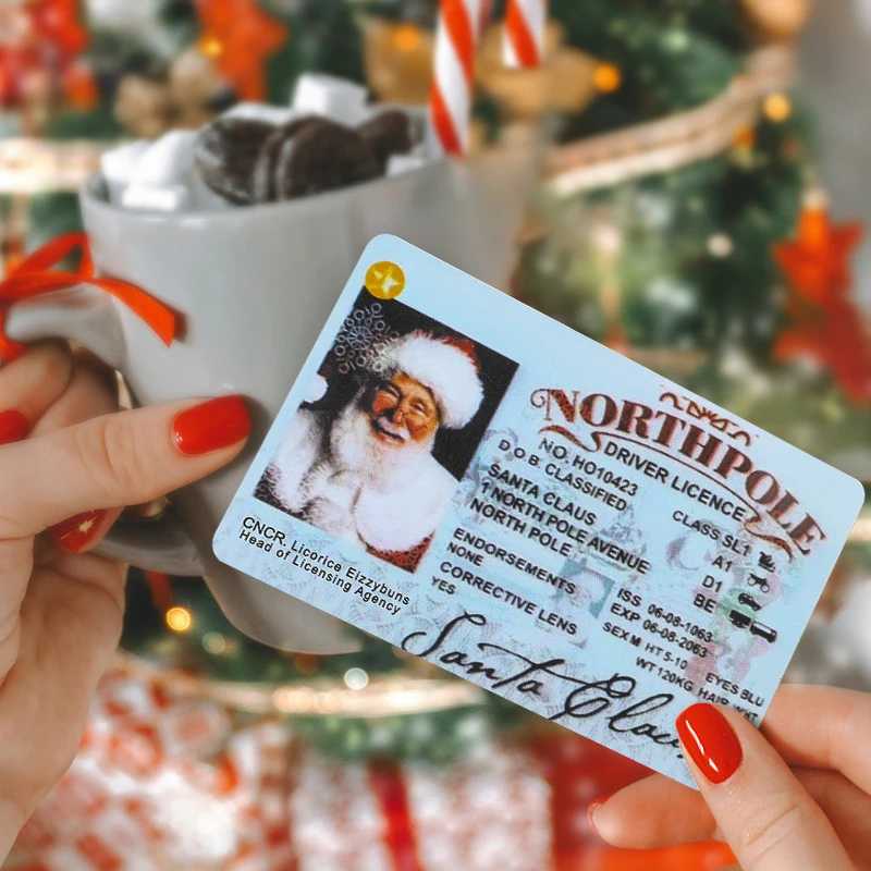 10pcs Christmas Santa Claus Sleigh Flying Driving License Santa Claus Drivers License ID Card Merry Christmas Decor Xmas Favors