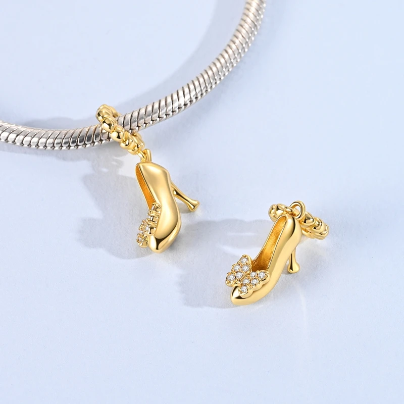 

925 Sterling Silver Butterfly High Heels Charms Pendant For Women Fit Original Bracelet DIY Anniversary Jewelry Gifts