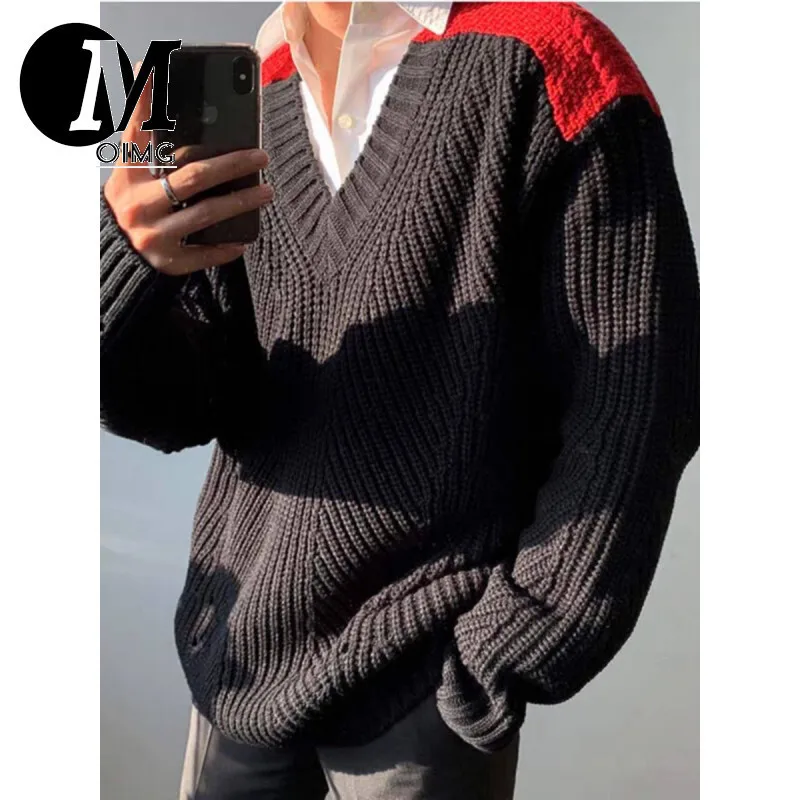 [OIMG] Korean Lazy Style Niche V-neck Contrasting Knit Sweater