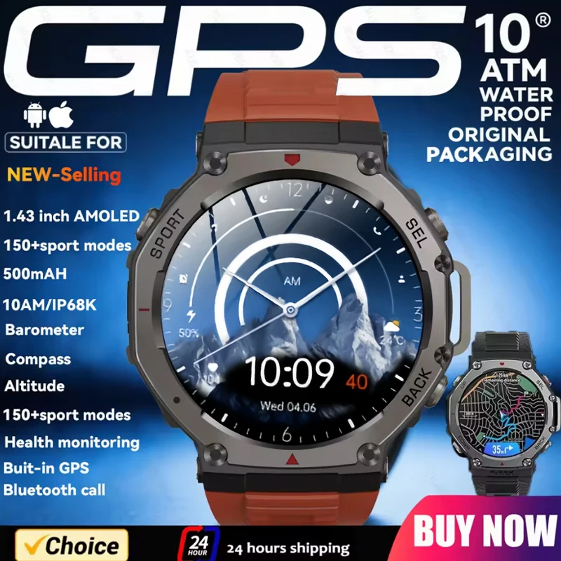 

for amazfit t rex 3 GPS Smart Watch 5 ATM Waterproof Built-in Dual-band GNSS Compass Military Sport Smartwatch Men 2025 New