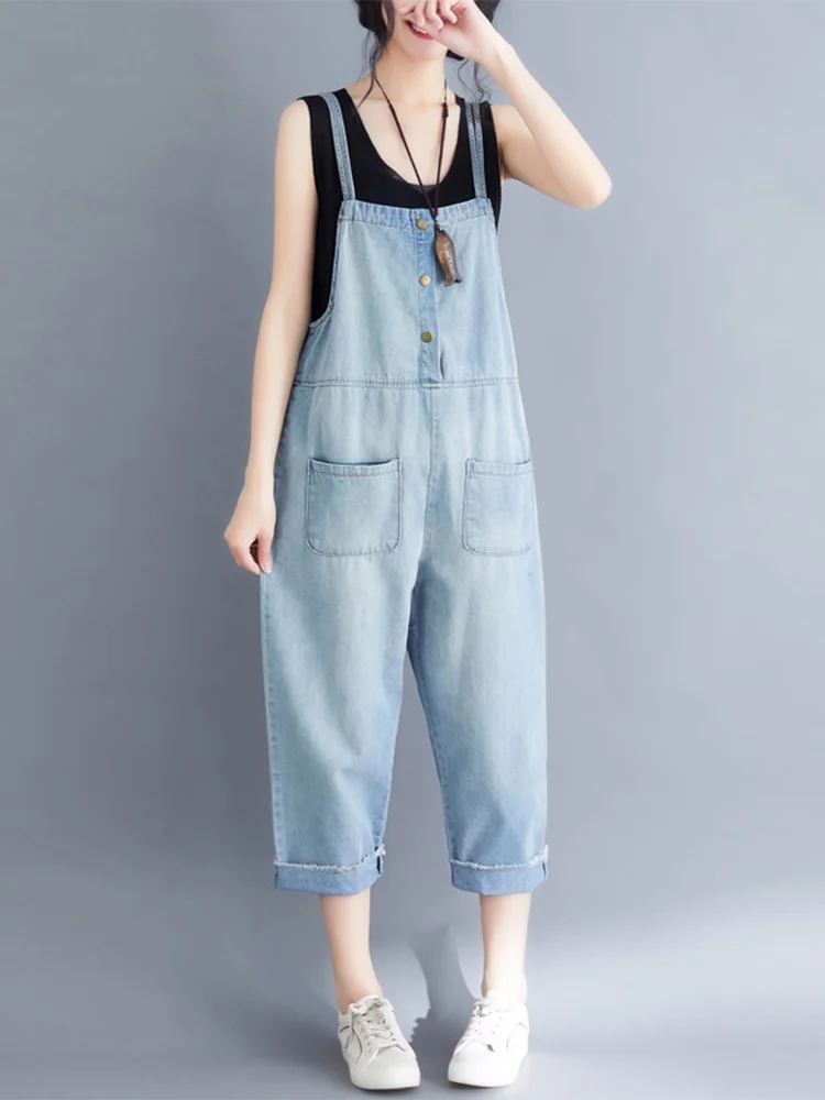 

Художественные свободные женские джинсовые комбинезоны больших размеров, девятисекционные повседневные джинсы для похудения, корейская мода