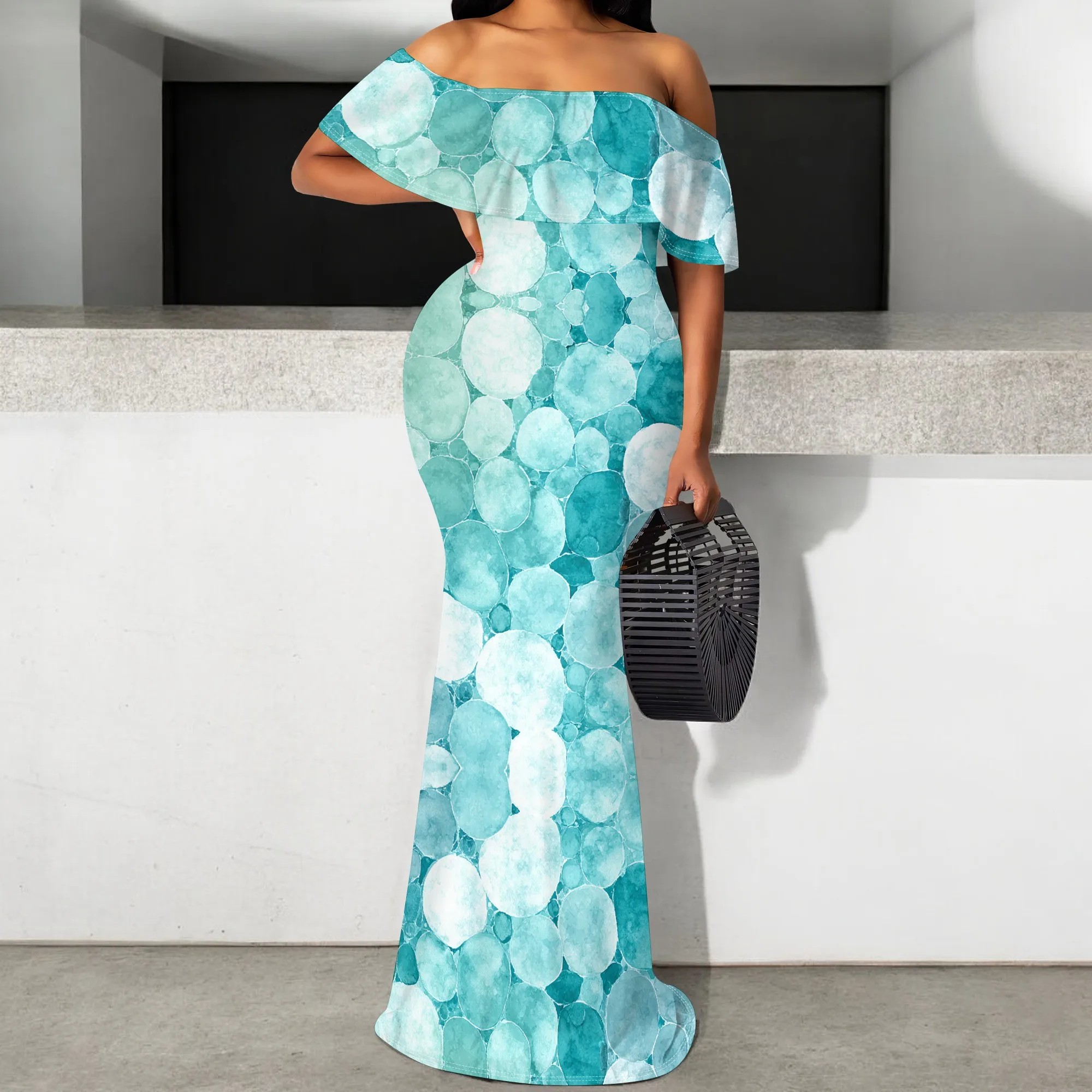 

Off Shoulder Polka Dot Maxi Dress S-3XL Elegant Slim Fit for Beach Vacation, Summer Party or Wedding Guest Look
