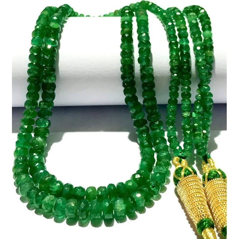 Zambian Green Faceted Rondelle Beads 2 Layer Emerald Necklace Jewelry