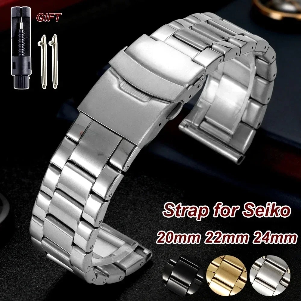 Cinturino per orologio in metallo semirigido, disponibile nelle misure 20 mm, 22 mm e 24 mm, per orologi Seiko. Bracciale in acciaio inossidabile di alta qualità, accessori per orologi da uomo e da