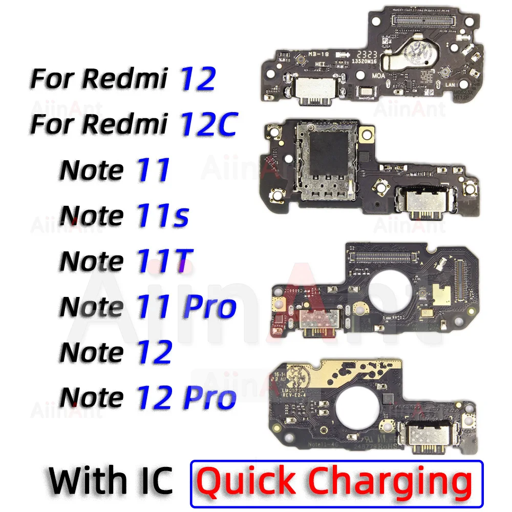 USB Mic Sub Board Dock Charger Connector Charging Port Flex Cable For Xiaomi Redmi Note 11 11E 11R 11T 11s 12C 12 Pro Plus 4G 5G