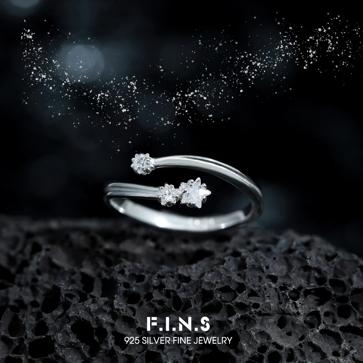 

F.I.N.S Original Star Dual-Track S925 Sterling Silver Ring Pentagram Zirconia Open Adjustable Index Tail Finger Fine Jewelry