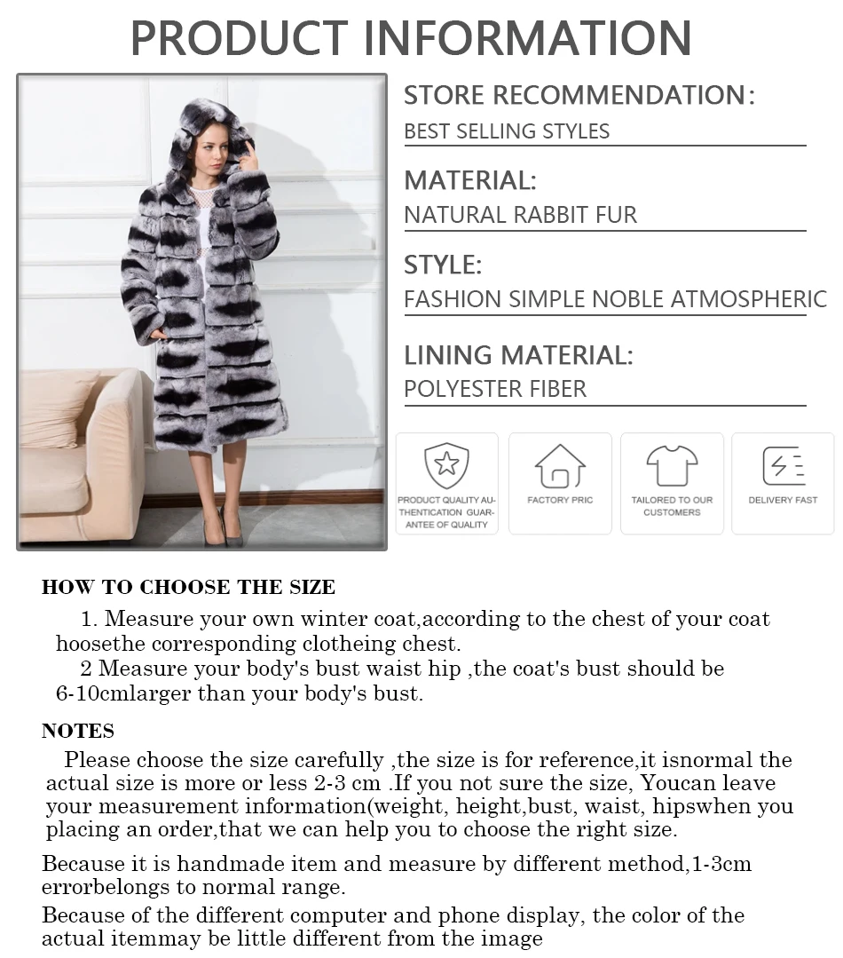 CNEGOVIK High Quality Chinchilla Fur Coats For Women Rex Rabbit Fur Coat With Hood Real Fur Coat