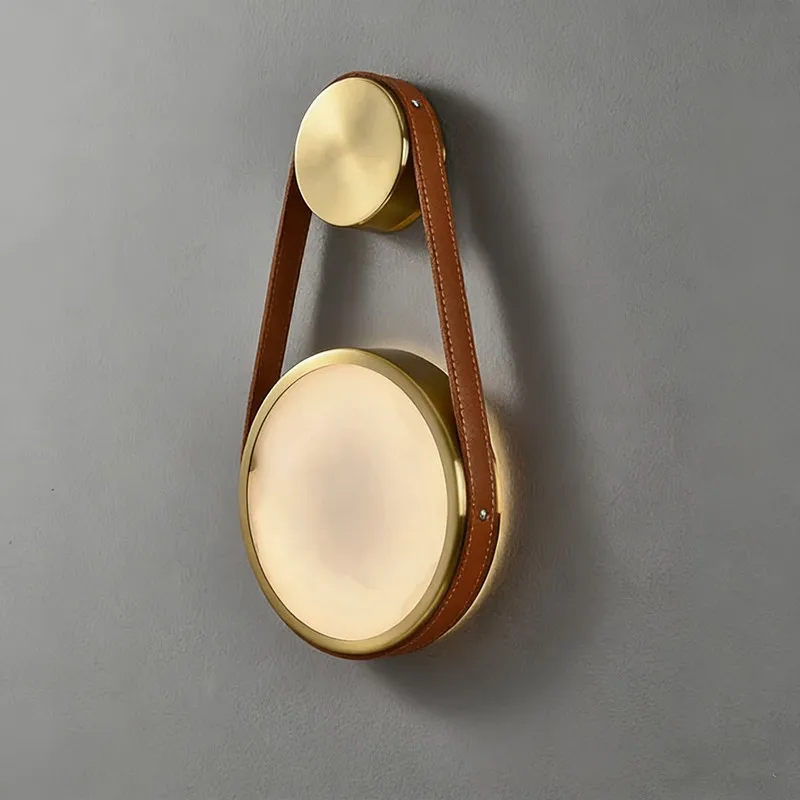 Natural Marble and Leather Wall Lamp, High-end Style for Bedroom, Bedside, Hallway, Living Room Background Wall Lighting.
