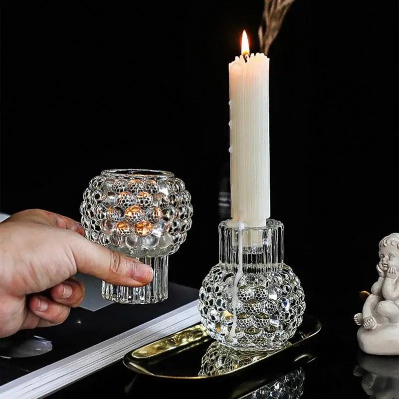 DIY Round Candle Holder Ins Candlestick Decorative Chandeliers Transparent Double End Bubble Glass Candle Holder Home Decoration