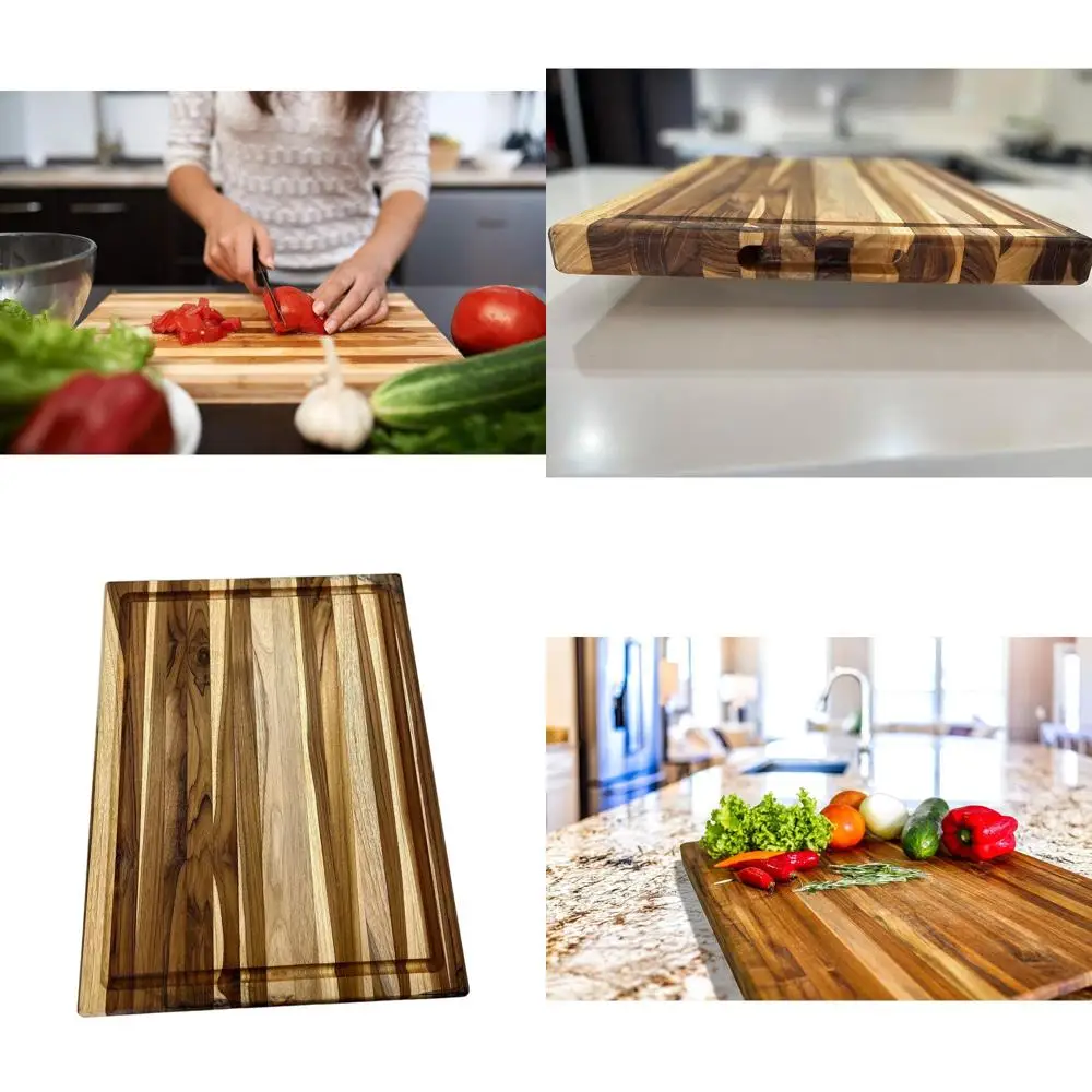 

Разделочная доска из тикового дерева 24x18 с пазом, ручками и функциями бронирования сока