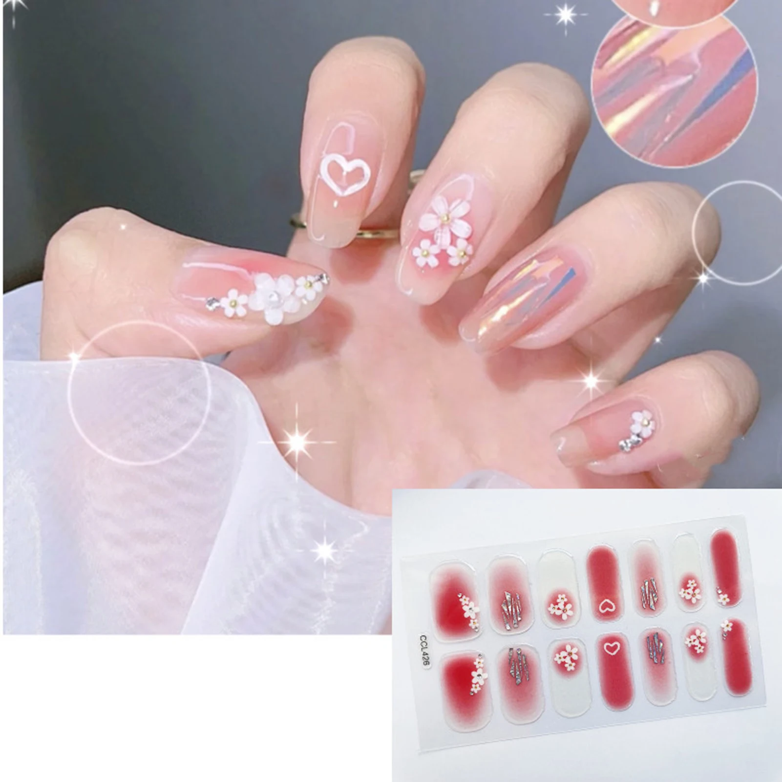 

14Pcs Nail Strips Stickers Nail Wraps Self Adhesive Design Real Nail Polish Decals for Women Girls DIY Manicure Nail Sticker