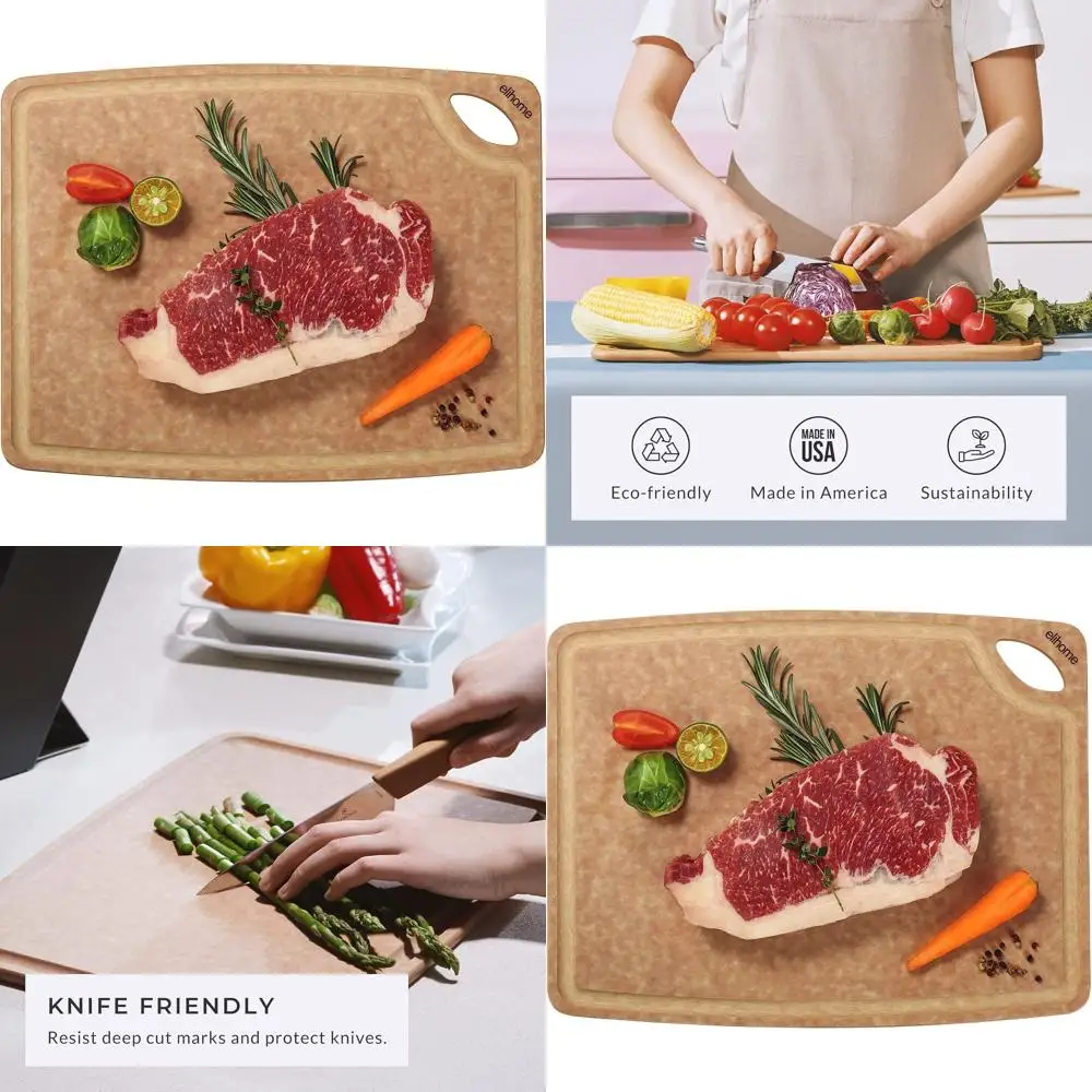 

Eco-Friendly Large 16x12 Kitchen Chopping Board, Dishwasher Safe, Natural Wood Composite, BPA-Free, with Grip Handles and Juice