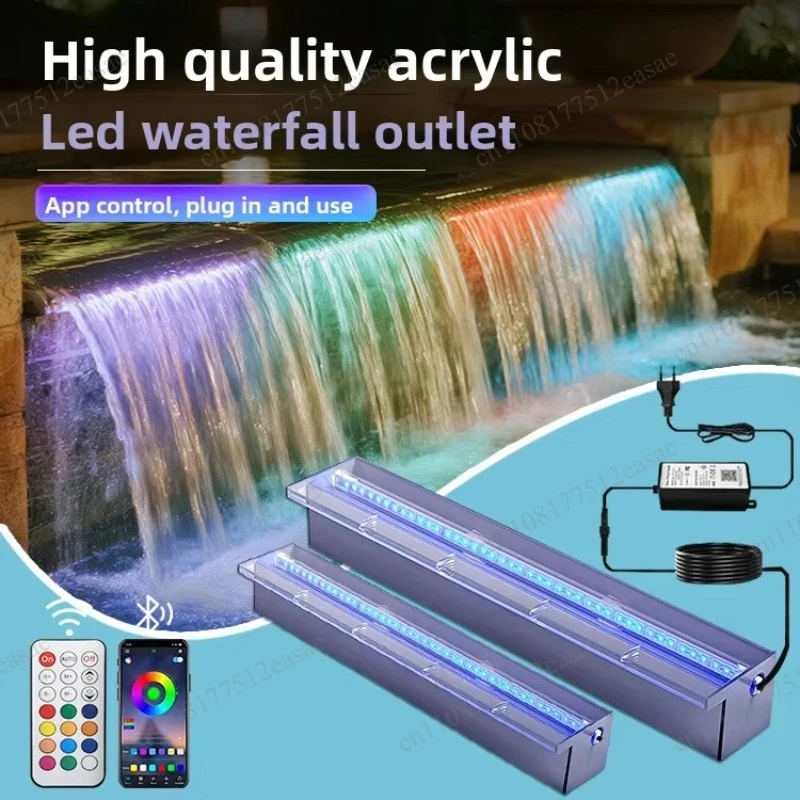 Acrylic Waterfall Spout, Courtyard Landscape Decoration Water Curtain Wall, Outdoor Colorful Pool Water Curtain Light